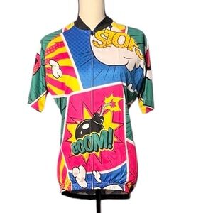 Cycling Colorful Top With Zipper Back Pocket Elastic Hem Sz M New With Tag